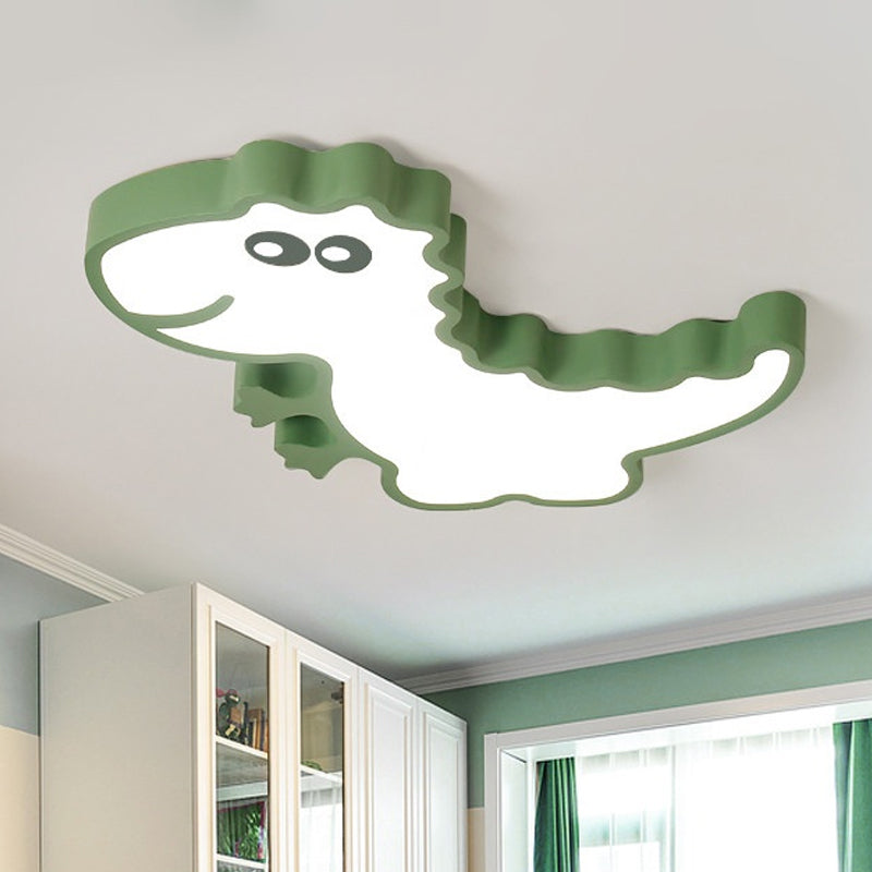 Dinosaur Flush Mount Light Fixture Kids Iron White/Pink/Green LED Close to Ceiling Lighting for Children Bedroom Clearhalo 'Ceiling Lights' 'Close To Ceiling Lights' 'Close to ceiling' 'Flush mount' Lighting' 1475442