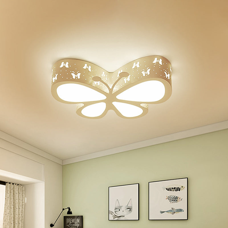 Metal Butterfly Flushmount Ceiling Lamp Kids 19.5"/23.5" W LED Flush Mount Lighting Fixture in Pink/White/Green Clearhalo 'Ceiling Lights' 'Close To Ceiling Lights' 'Close to ceiling' 'Flush mount' Lighting' 1475447