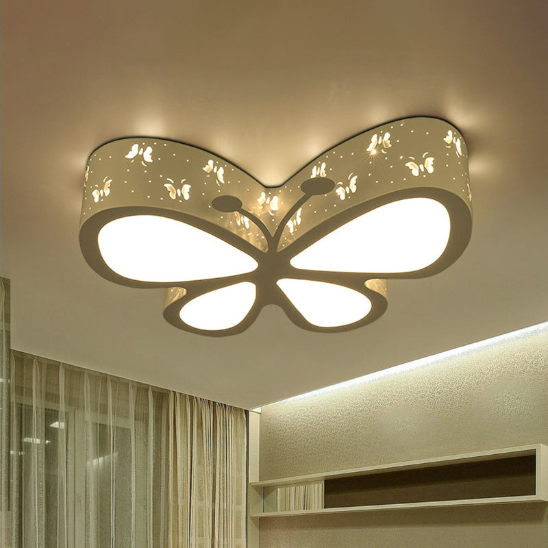 Metal Butterfly Flushmount Ceiling Lamp Kids 19.5"/23.5" W LED Flush Mount Lighting Fixture in Pink/White/Green White Clearhalo 'Ceiling Lights' 'Close To Ceiling Lights' 'Close to ceiling' 'Flush mount' Lighting' 1475448