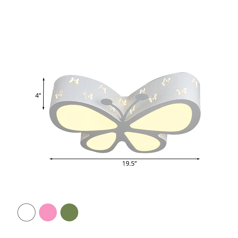 Metal Butterfly Flushmount Ceiling Lamp Kids 19.5"/23.5" W LED Flush Mount Lighting Fixture in Pink/White/Green Clearhalo 'Ceiling Lights' 'Close To Ceiling Lights' 'Close to ceiling' 'Flush mount' Lighting' 1475450