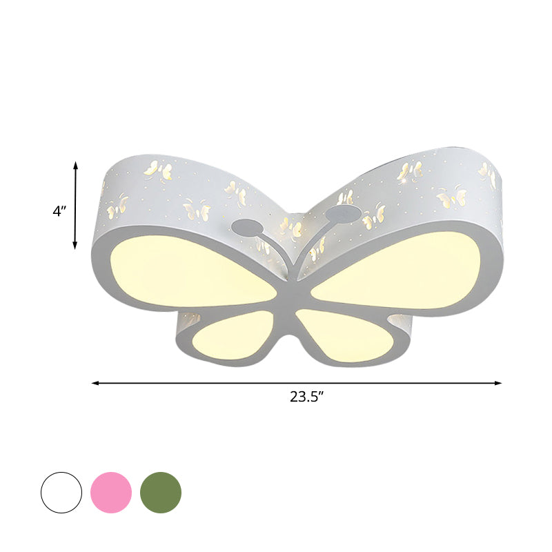 Metal Butterfly Flushmount Ceiling Lamp Kids 19.5"/23.5" W LED Flush Mount Lighting Fixture in Pink/White/Green Clearhalo 'Ceiling Lights' 'Close To Ceiling Lights' 'Close to ceiling' 'Flush mount' Lighting' 1475451