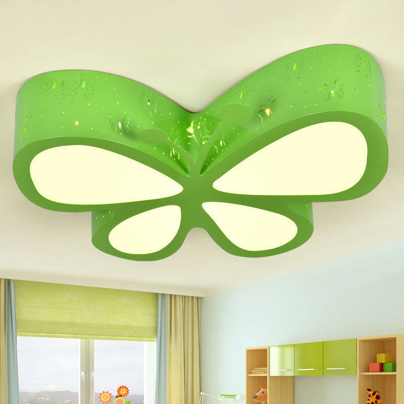 Metal Butterfly Flushmount Ceiling Lamp Kids 19.5"/23.5" W LED Flush Mount Lighting Fixture in Pink/White/Green Clearhalo 'Ceiling Lights' 'Close To Ceiling Lights' 'Close to ceiling' 'Flush mount' Lighting' 1475452