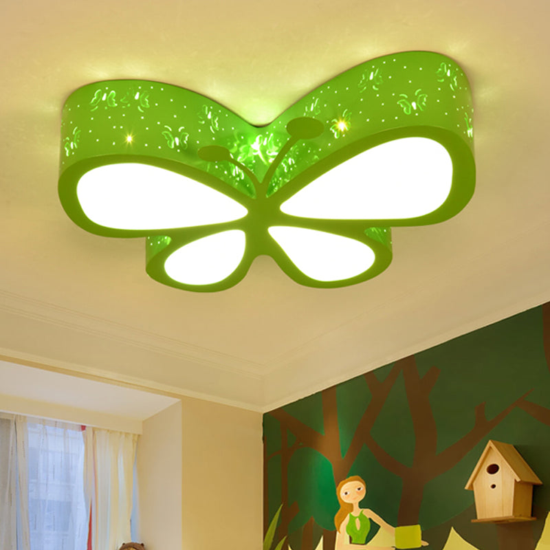 Metal Butterfly Flushmount Ceiling Lamp Kids 19.5"/23.5" W LED Flush Mount Lighting Fixture in Pink/White/Green Clearhalo 'Ceiling Lights' 'Close To Ceiling Lights' 'Close to ceiling' 'Flush mount' Lighting' 1475453