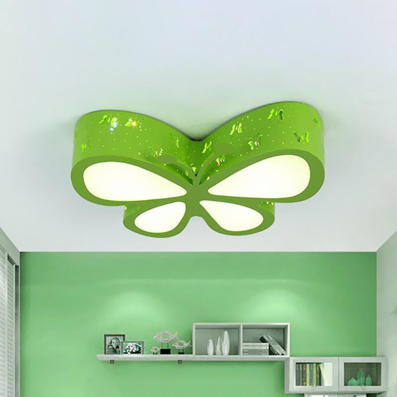 Metal Butterfly Flushmount Ceiling Lamp Kids 19.5"/23.5" W LED Flush Mount Lighting Fixture in Pink/White/Green Green Clearhalo 'Ceiling Lights' 'Close To Ceiling Lights' 'Close to ceiling' 'Flush mount' Lighting' 1475454