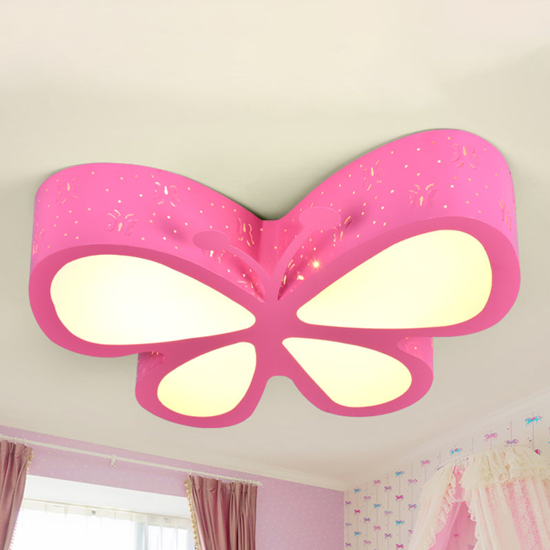 Metal Butterfly Flushmount Ceiling Lamp Kids 19.5"/23.5" W LED Flush Mount Lighting Fixture in Pink/White/Green Clearhalo 'Ceiling Lights' 'Close To Ceiling Lights' 'Close to ceiling' 'Flush mount' Lighting' 1475456