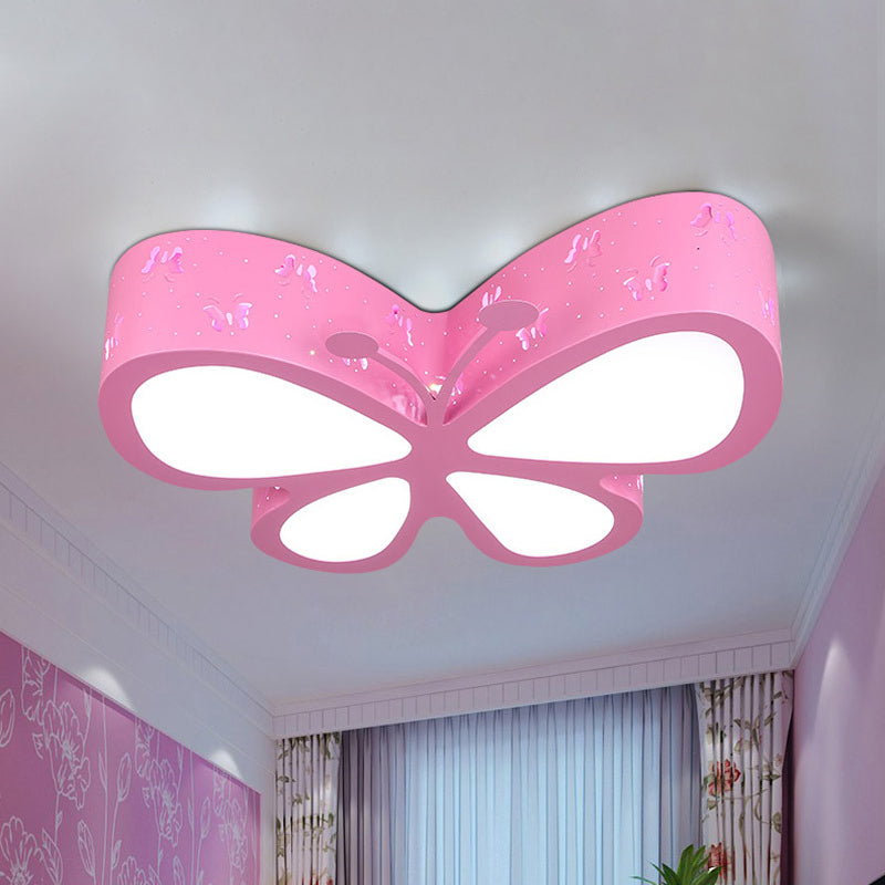 Metal Butterfly Flushmount Ceiling Lamp Kids 19.5"/23.5" W LED Flush Mount Lighting Fixture in Pink/White/Green Clearhalo 'Ceiling Lights' 'Close To Ceiling Lights' 'Close to ceiling' 'Flush mount' Lighting' 1475457