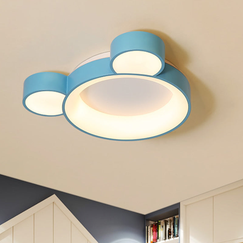 Macaroon Bear Head Metal Flushmount LED Ceiling Mount Light Fixture in White/Pink/Blue for Kids Bedroom Clearhalo 'Ceiling Lights' 'Close To Ceiling Lights' 'Close to ceiling' 'Flush mount' Lighting' 1475464