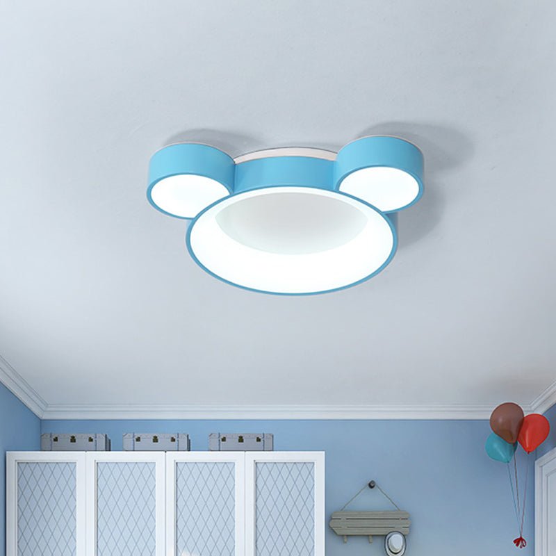 Macaroon Bear Head Metal Flushmount LED Ceiling Mount Light Fixture in White/Pink/Blue for Kids Bedroom Clearhalo 'Ceiling Lights' 'Close To Ceiling Lights' 'Close to ceiling' 'Flush mount' Lighting' 1475465