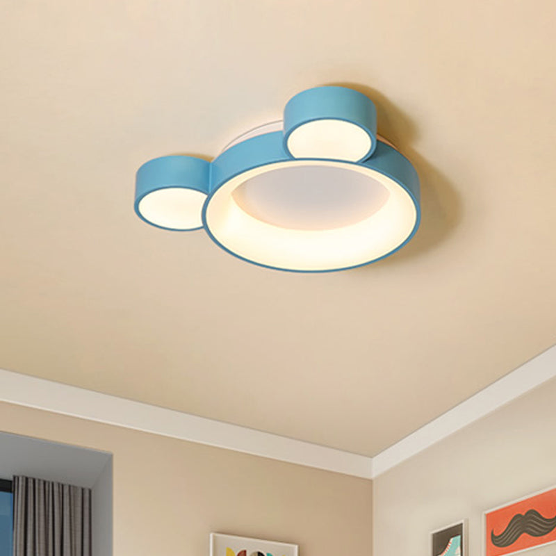 Macaroon Bear Head Metal Flushmount LED Ceiling Mount Light Fixture in White/Pink/Blue for Kids Bedroom Blue Clearhalo 'Ceiling Lights' 'Close To Ceiling Lights' 'Close to ceiling' 'Flush mount' Lighting' 1475466