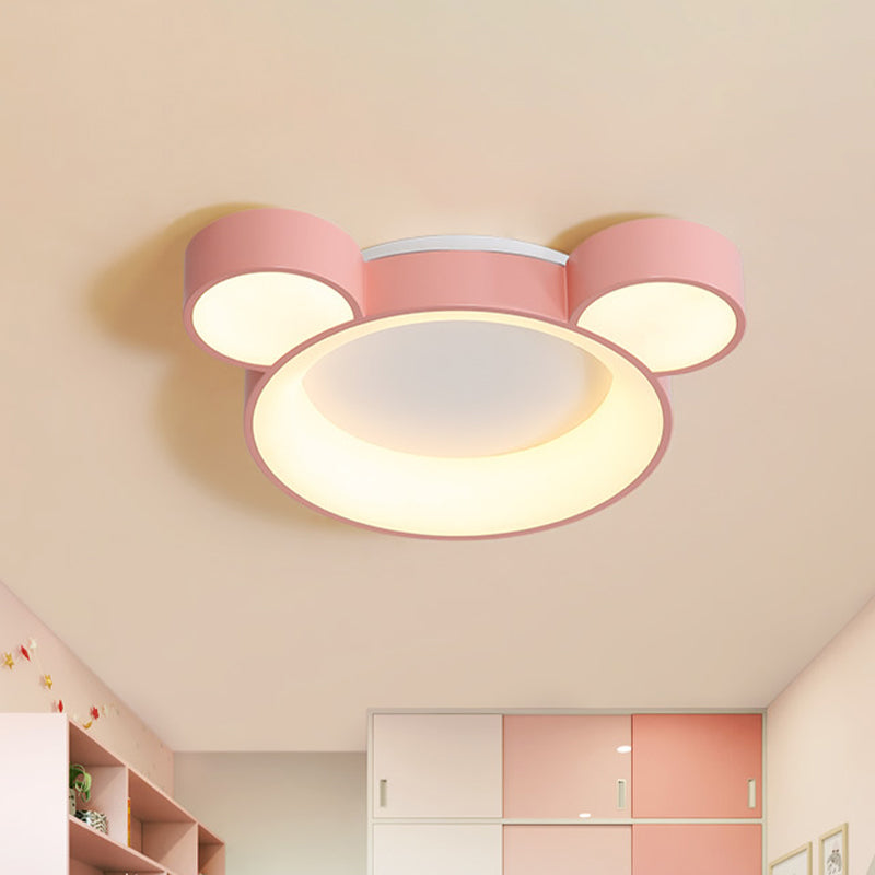 Macaroon Bear Head Metal Flushmount LED Ceiling Mount Light Fixture in White/Pink/Blue for Kids Bedroom Clearhalo 'Ceiling Lights' 'Close To Ceiling Lights' 'Close to ceiling' 'Flush mount' Lighting' 1475468