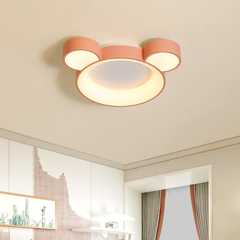 Macaroon Bear Head Metal Flushmount LED Ceiling Mount Light Fixture in White/Pink/Blue for Kids Bedroom Clearhalo 'Ceiling Lights' 'Close To Ceiling Lights' 'Close to ceiling' 'Flush mount' Lighting' 1475469