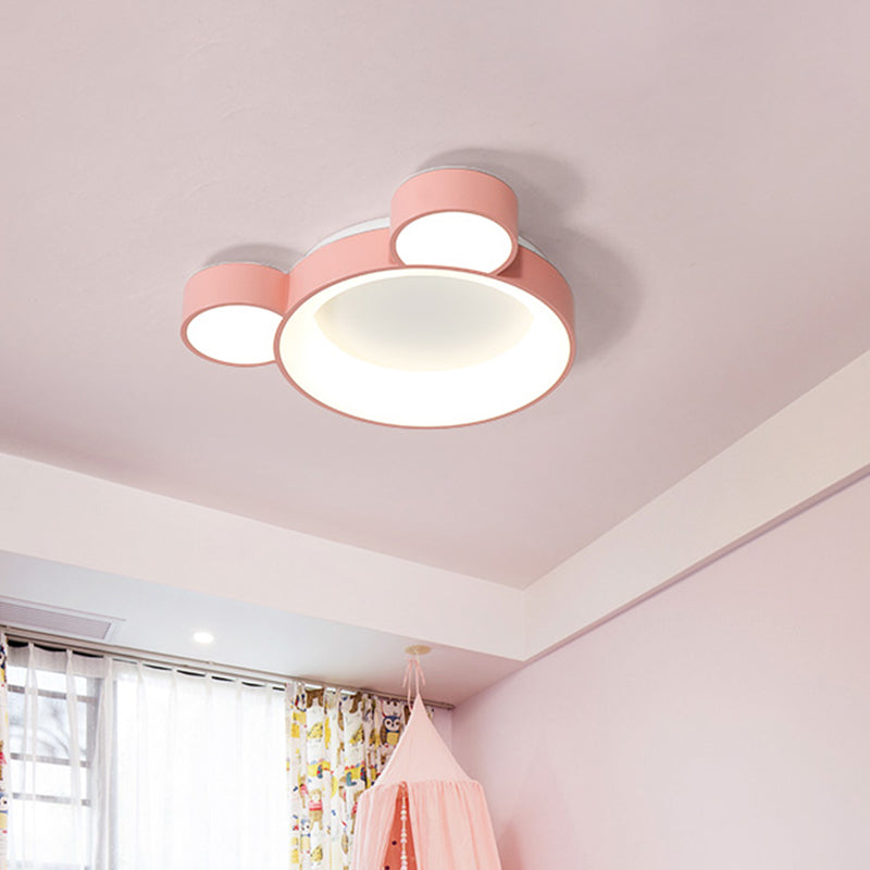 Macaroon Bear Head Metal Flushmount LED Ceiling Mount Light Fixture in White/Pink/Blue for Kids Bedroom Pink Clearhalo 'Ceiling Lights' 'Close To Ceiling Lights' 'Close to ceiling' 'Flush mount' Lighting' 1475470