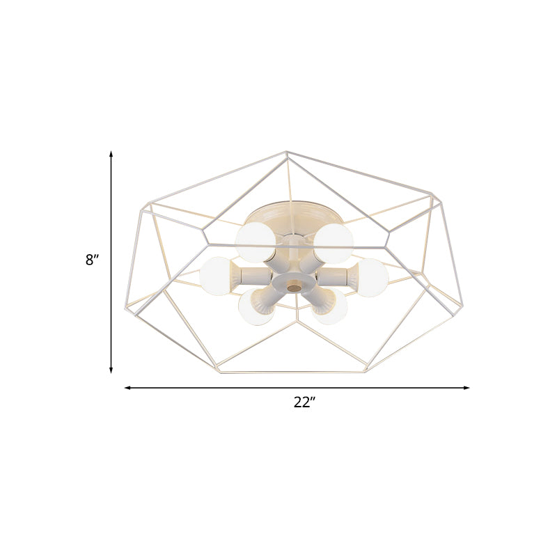 White Hexagon Cage Flush Mount Nordic 3/6 Lights Iron Flush Ceiling Light Fixture with Bare Bulb Design Clearhalo 'Ceiling Lights' 'Close To Ceiling Lights' 'Close to ceiling' 'Flush mount' Lighting' 1475476