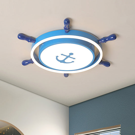 Mediterranean Rudder Iron Flush Light LED Flush Mount Lighting Fixture in Blue with Anchor Pattern Blue Clearhalo 'Ceiling Lights' 'Close To Ceiling Lights' 'Close to ceiling' 'Flush mount' Lighting' 1475512