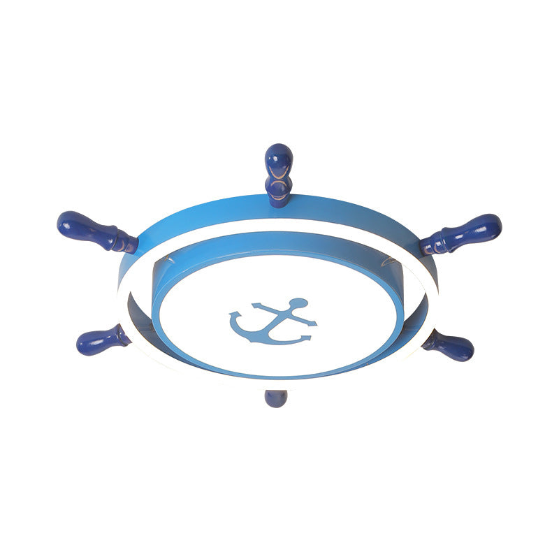 Mediterranean Rudder Iron Flush Light LED Flush Mount Lighting Fixture in Blue with Anchor Pattern Clearhalo 'Ceiling Lights' 'Close To Ceiling Lights' 'Close to ceiling' 'Flush mount' Lighting' 1475515