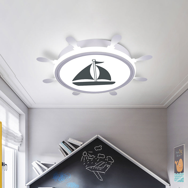 Rudder Flush-Mount Light Fixture Mediterranean Acrylic LED Bedroom Flushmount with Sailboat Pattern in Blue/White, 18"/21.5" W Clearhalo 'Ceiling Lights' 'Close To Ceiling Lights' 'Close to ceiling' 'Flush mount' Lighting' 1475517