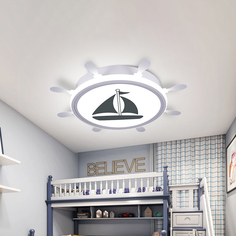 Rudder Flush-Mount Light Fixture Mediterranean Acrylic LED Bedroom Flushmount with Sailboat Pattern in Blue/White, 18"/21.5" W Clearhalo 'Ceiling Lights' 'Close To Ceiling Lights' 'Close to ceiling' 'Flush mount' Lighting' 1475518