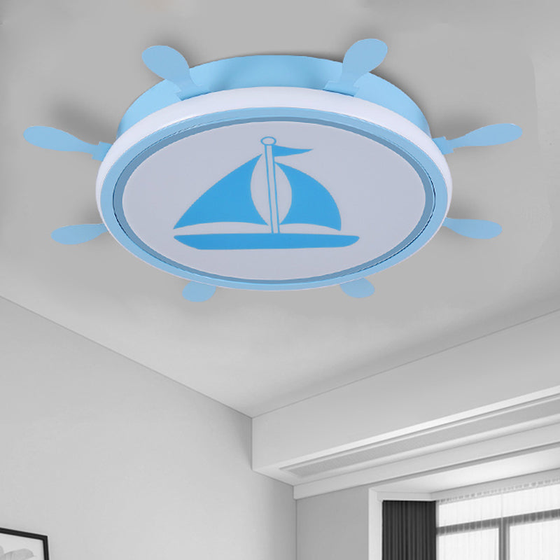 Rudder Flush-Mount Light Fixture Mediterranean Acrylic LED Bedroom Flushmount with Sailboat Pattern in Blue/White, 18"/21.5" W Clearhalo 'Ceiling Lights' 'Close To Ceiling Lights' 'Close to ceiling' 'Flush mount' Lighting' 1475523