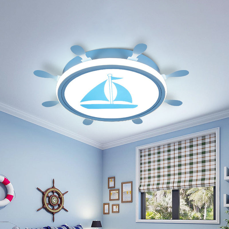 Rudder Flush-Mount Light Fixture Mediterranean Acrylic LED Bedroom Flushmount with Sailboat Pattern in Blue/White, 18"/21.5" W Clearhalo 'Ceiling Lights' 'Close To Ceiling Lights' 'Close to ceiling' 'Flush mount' Lighting' 1475524