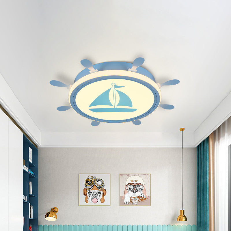 Rudder Flush-Mount Light Fixture Mediterranean Acrylic LED Bedroom Flushmount with Sailboat Pattern in Blue/White, 18"/21.5" W Blue Clearhalo 'Ceiling Lights' 'Close To Ceiling Lights' 'Close to ceiling' 'Flush mount' Lighting' 1475525