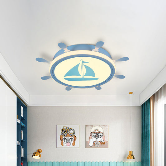 Rudder Flush-Mount Light Fixture Mediterranean Acrylic LED Bedroom Flushmount with Sailboat Pattern in Blue/White, 18"/21.5" W Blue Clearhalo 'Ceiling Lights' 'Close To Ceiling Lights' 'Close to ceiling' 'Flush mount' Lighting' 1475525