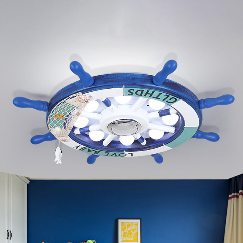 18"/25.5" W Blue Rudder Flush Light Fixture Mediterranean LED Wooden Flush Mount Recessed Lighting for Boys Bedroom Clearhalo 'Ceiling Lights' 'Close To Ceiling Lights' 'Close to ceiling' 'Flush mount' Lighting' 1475533