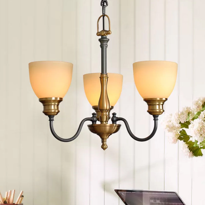 Black 3/5/8 Bulbs Hanging Lamp Rural Frosted Glass Bowl Chandelier Pendant Light with Metal Curved Arm Clearhalo 'Ceiling Lights' 'Chandeliers' Lighting' options 1475592