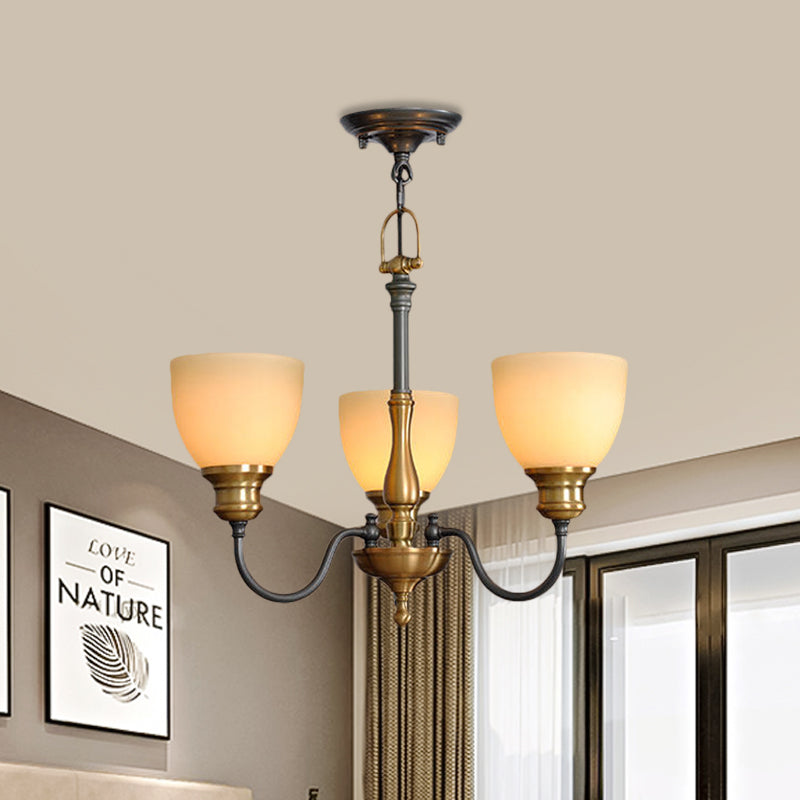 Black 3/5/8 Bulbs Hanging Lamp Rural Frosted Glass Bowl Chandelier Pendant Light with Metal Curved Arm Clearhalo 'Ceiling Lights' 'Chandeliers' Lighting' options 1475593