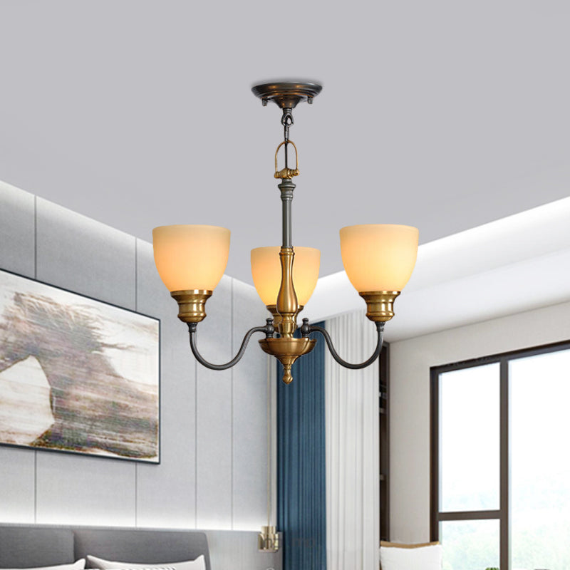 Black 3/5/8 Bulbs Hanging Lamp Rural Frosted Glass Bowl Chandelier Pendant Light with Metal Curved Arm Clearhalo 'Ceiling Lights' 'Chandeliers' Lighting' options 1475594