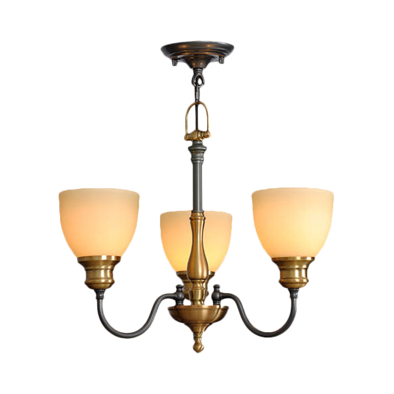 Black 3/5/8 Bulbs Hanging Lamp Rural Frosted Glass Bowl Chandelier Pendant Light with Metal Curved Arm Clearhalo 'Ceiling Lights' 'Chandeliers' Lighting' options 1475595