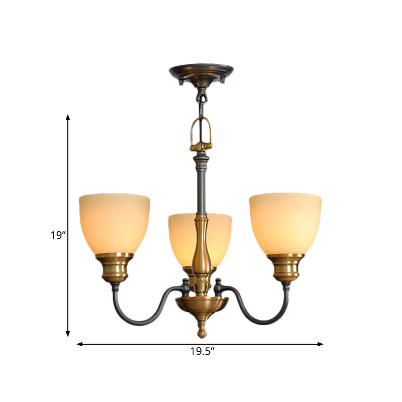 Black 3/5/8 Bulbs Hanging Lamp Rural Frosted Glass Bowl Chandelier Pendant Light with Metal Curved Arm Clearhalo 'Ceiling Lights' 'Chandeliers' Lighting' options 1475596