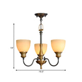 Black 3/5/8 Bulbs Hanging Lamp Rural Frosted Glass Bowl Chandelier Pendant Light with Metal Curved Arm Clearhalo 'Ceiling Lights' 'Chandeliers' Lighting' options 1475596