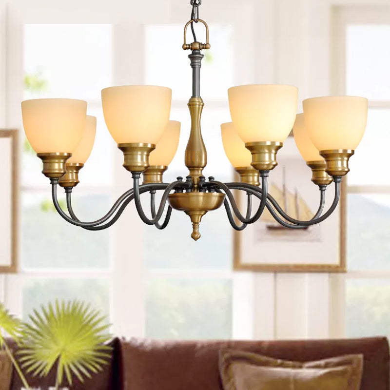 Black 3/5/8 Bulbs Hanging Lamp Rural Frosted Glass Bowl Chandelier Pendant Light with Metal Curved Arm Clearhalo 'Ceiling Lights' 'Chandeliers' Lighting' options 1475602