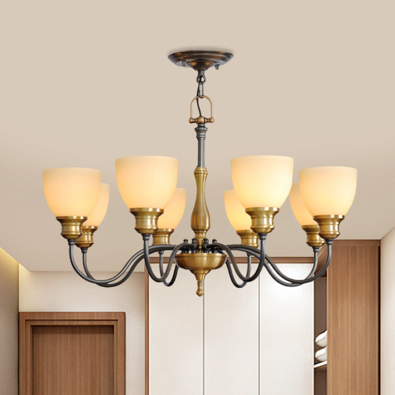 Black 3/5/8 Bulbs Hanging Lamp Rural Frosted Glass Bowl Chandelier Pendant Light with Metal Curved Arm Clearhalo 'Ceiling Lights' 'Chandeliers' Lighting' options 1475603