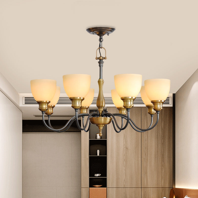 Black 3/5/8 Bulbs Hanging Lamp Rural Frosted Glass Bowl Chandelier Pendant Light with Metal Curved Arm 8 Black Clearhalo 'Ceiling Lights' 'Chandeliers' Lighting' options 1475604_25eab30f-c99e-4780-ae11-101124e6cca2