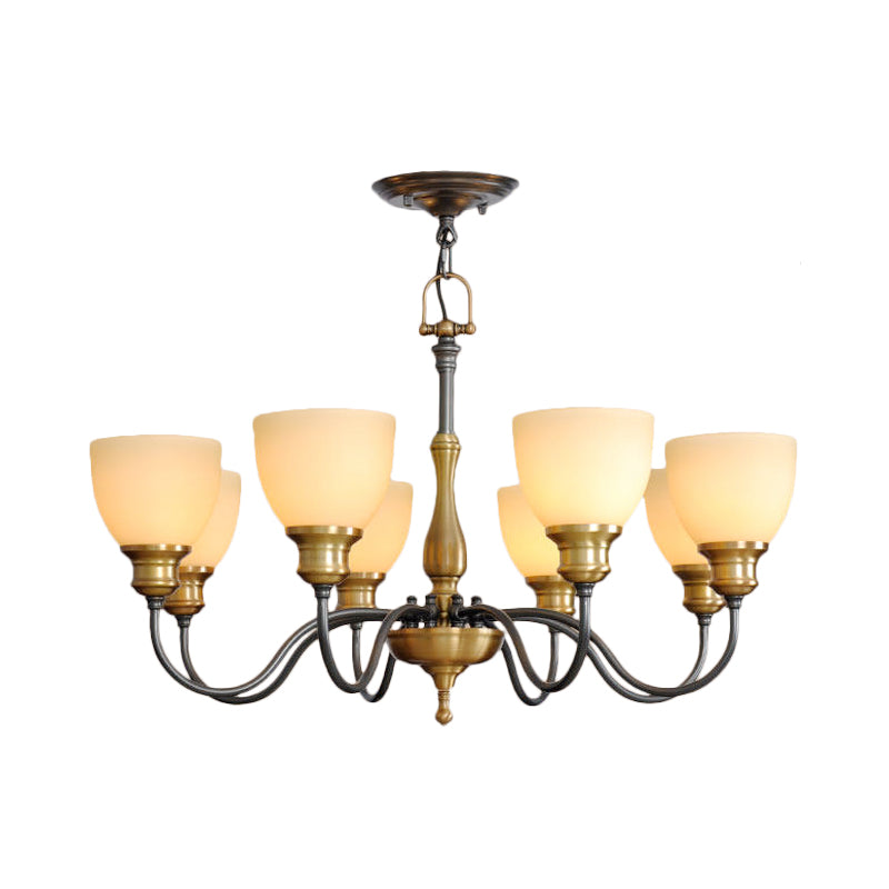 Black 3/5/8 Bulbs Hanging Lamp Rural Frosted Glass Bowl Chandelier Pendant Light with Metal Curved Arm Clearhalo 'Ceiling Lights' 'Chandeliers' Lighting' options 1475605