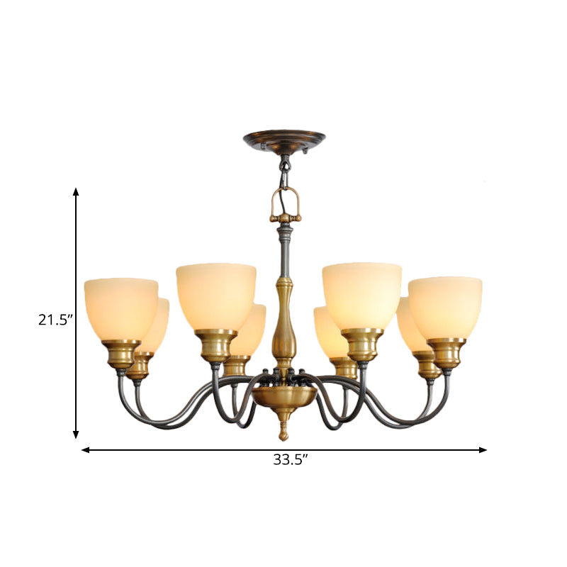 Black 3/5/8 Bulbs Hanging Lamp Rural Frosted Glass Bowl Chandelier Pendant Light with Metal Curved Arm Clearhalo 'Ceiling Lights' 'Chandeliers' Lighting' options 1475606