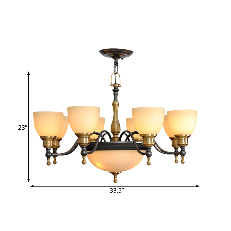 Black 3/5/8 Bulbs Hanging Lamp Rural Frosted Glass Bowl Chandelier Pendant Light with Metal Curved Arm Clearhalo 'Ceiling Lights' 'Chandeliers' Lighting' options 1475611