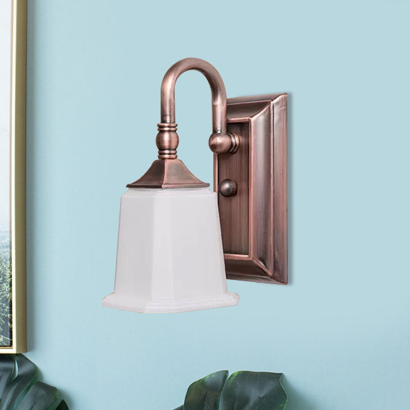 Retro Flared Wall Sconce Lighting 1-Head Cream Glass Wall Light Fixture in Copper with Gooseneck Arm Copper Clearhalo 'Wall Lamps & Sconces' 'Wall Lights' Lighting' 1475637