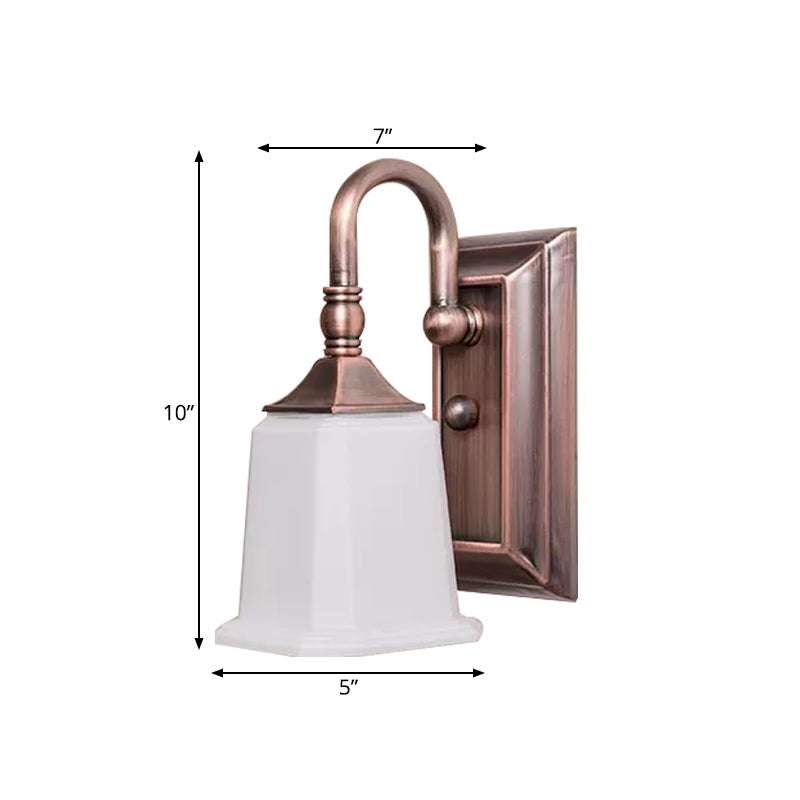 Retro Flared Wall Sconce Lighting 1-Head Cream Glass Wall Light Fixture in Copper with Gooseneck Arm Clearhalo 'Wall Lamps & Sconces' 'Wall Lights' Lighting' 1475641