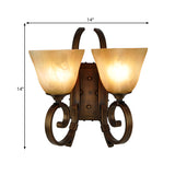 Traditional Bell Sconce Lighting 2 Bulbs Frosted Glass Wall Mounted Lamp in Bronze with Scrolling Arm Clearhalo 'Wall Lamps & Sconces' 'Wall Lights' Lighting' 1475656