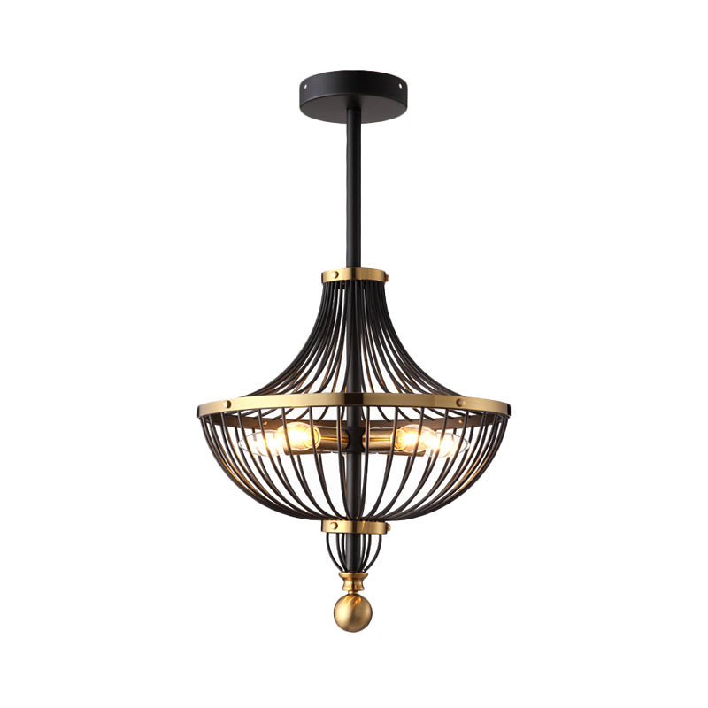 5 Lights Iron Ceiling Chandelier Vintage Black Finish Basket Cage Dining Room Hanging Light Kit Clearhalo 'Ceiling Lights' 'Chandeliers' Lighting' options 1475710