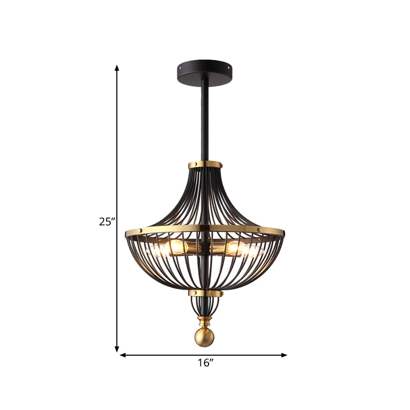 5 Lights Iron Ceiling Chandelier Vintage Black Finish Basket Cage Dining Room Hanging Light Kit Clearhalo 'Ceiling Lights' 'Chandeliers' Lighting' options 1475711