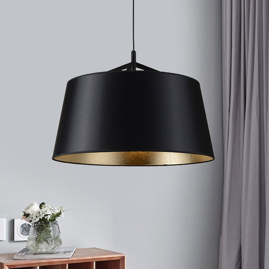 1-Bulb Hanging Light Kit Rural Dining Room Suspension Pendant with Tapered Drum Fabric Shade in Black, 16.5"/23.5" Wide Clearhalo 'Ceiling Lights' 'Pendant Lights' 'Pendants' Lighting' 1475829