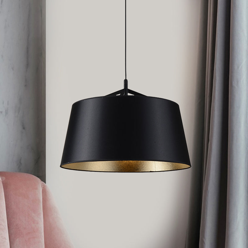 1-Bulb Hanging Light Kit Rural Dining Room Suspension Pendant with Tapered Drum Fabric Shade in Black, 16.5"/23.5" Wide Clearhalo 'Ceiling Lights' 'Pendant Lights' 'Pendants' Lighting' 1475830