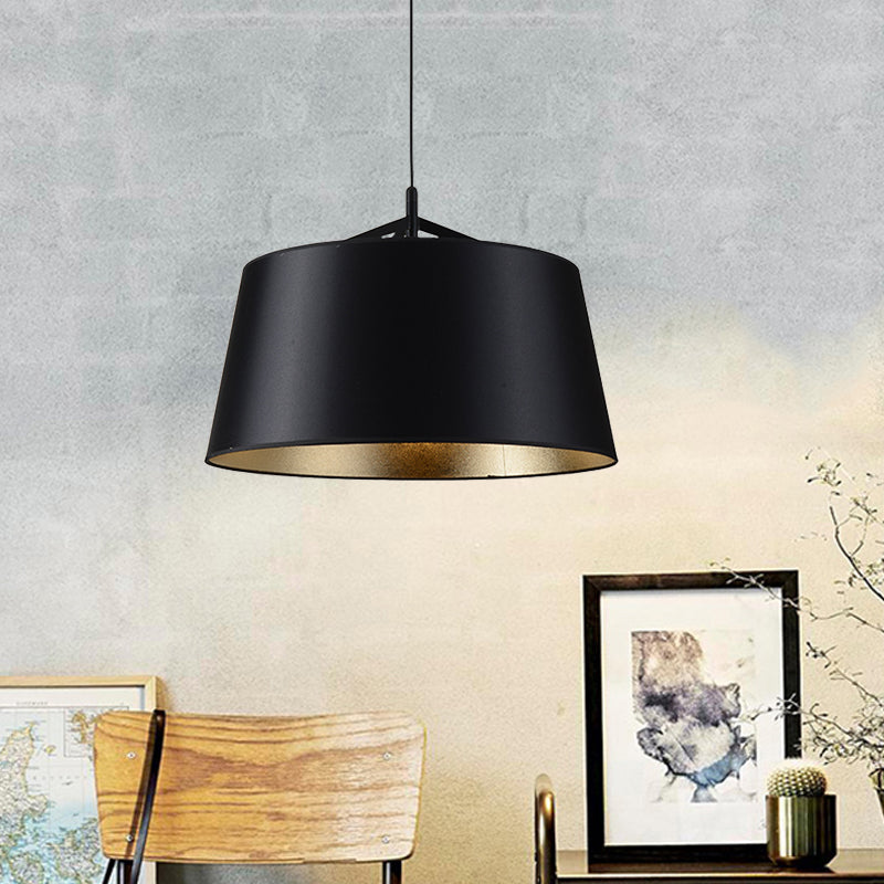 1-Bulb Hanging Light Kit Rural Dining Room Suspension Pendant with Tapered Drum Fabric Shade in Black, 16.5"/23.5" Wide Black Clearhalo 'Ceiling Lights' 'Pendant Lights' 'Pendants' Lighting' 1475831_b4db1f46-35da-4063-b482-96e0058fe631