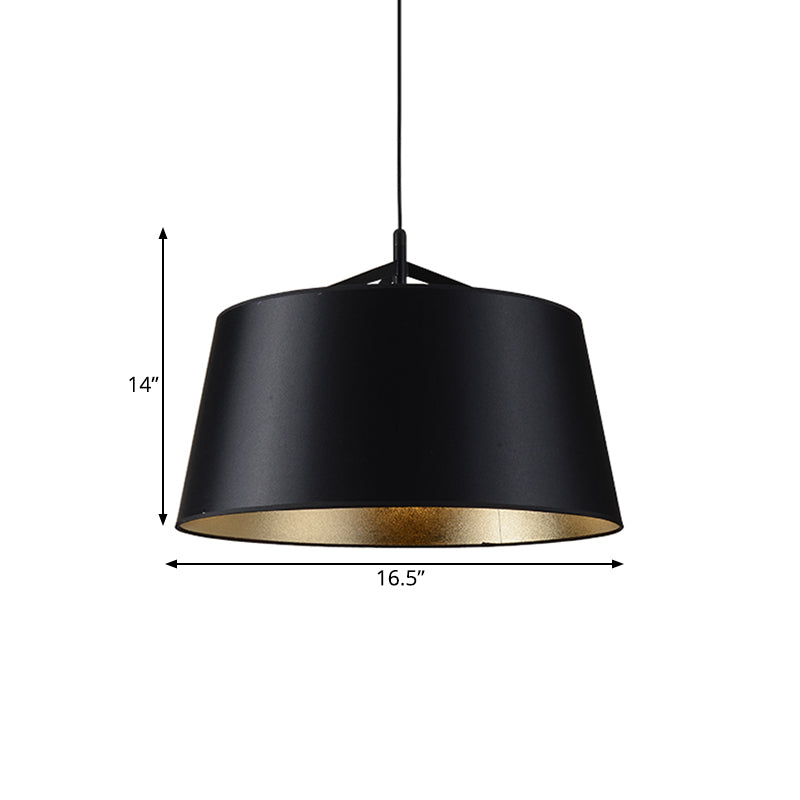 1-Bulb Hanging Light Kit Rural Dining Room Suspension Pendant with Tapered Drum Fabric Shade in Black, 16.5"/23.5" Wide Clearhalo 'Ceiling Lights' 'Pendant Lights' 'Pendants' Lighting' 1475833