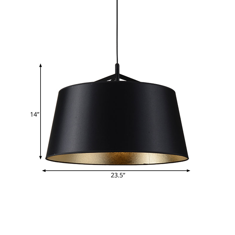 1-Bulb Hanging Light Kit Rural Dining Room Suspension Pendant with Tapered Drum Fabric Shade in Black, 16.5"/23.5" Wide Clearhalo 'Ceiling Lights' 'Pendant Lights' 'Pendants' Lighting' 1475834