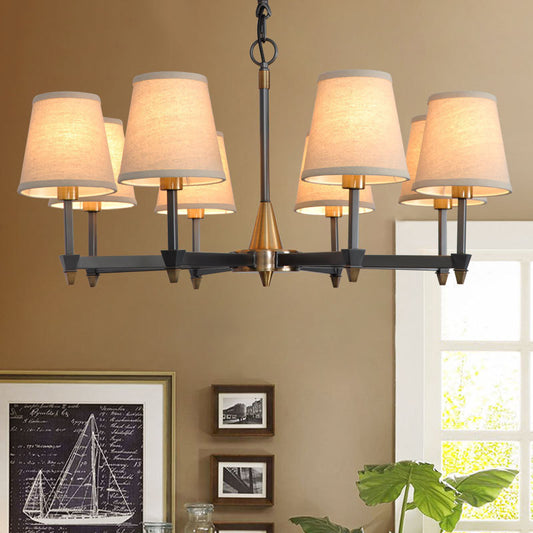 Cone Fabric Pendant Chandelier Country 3/6/8 Heads Hanging Ceiling Light in Black for Living Room Clearhalo 'Ceiling Lights' 'Chandeliers' Lighting' options 1475844