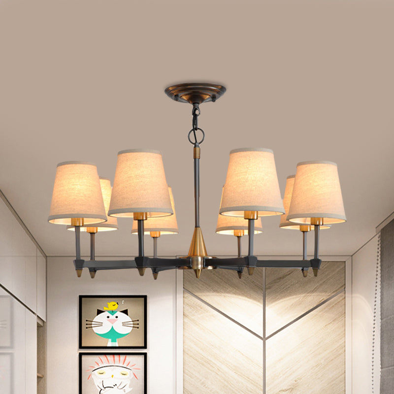 Cone Fabric Pendant Chandelier Country 3/6/8 Heads Hanging Ceiling Light in Black for Living Room Clearhalo 'Ceiling Lights' 'Chandeliers' Lighting' options 1475845